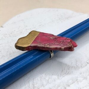 Artisan Huge Slab of Jasper handmade ring artsy statement style gold dipped look